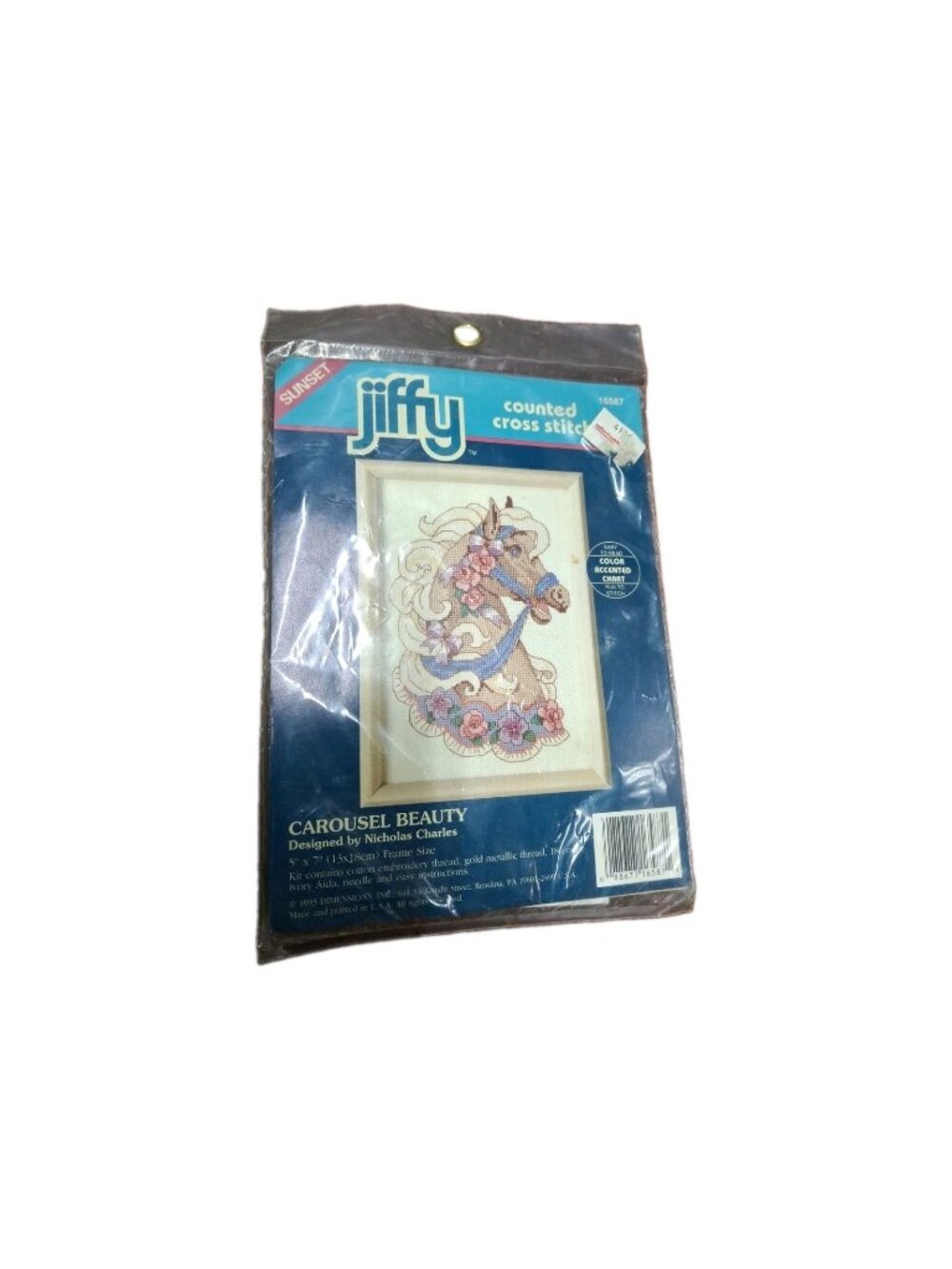 Jiffy Counted Cross Stitch Kit Carousel Beauty Horse 5"x7" Vintage 90s New!